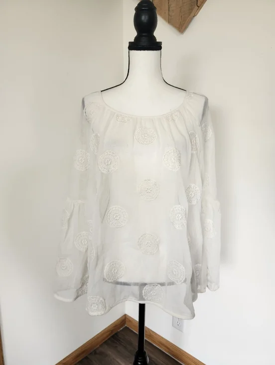 Knox Rose Ivory Sheer Embroidered Boho Blouse - Picture 2 of 7